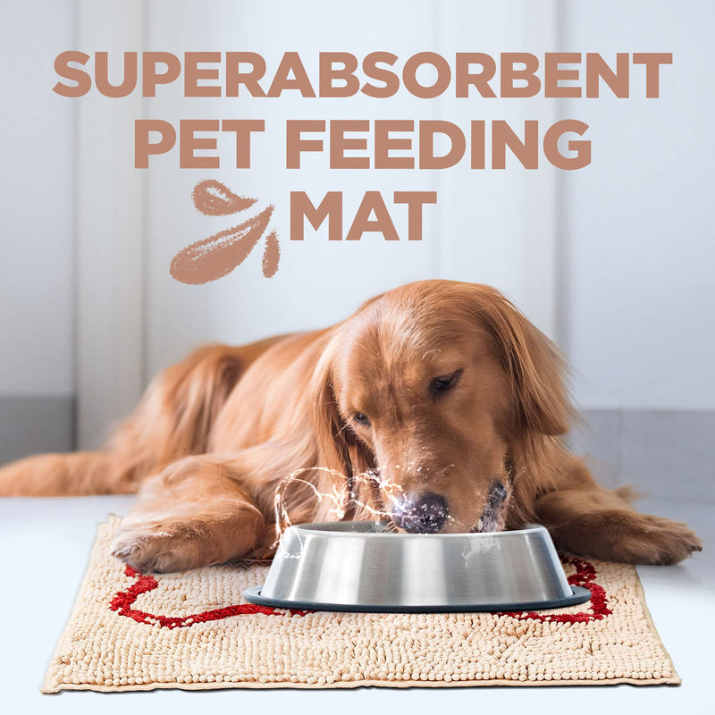Soggy Doggy Slopmat, Ultra-Absorbent Dog Door Mat for Food and Water, Microfiber Chenille Dog Mat for Muddy Paws and Messy Eaters, Washable Indoor Dog Mats for Sleeping and Eating Beige red bone - PawsPlanet Australia