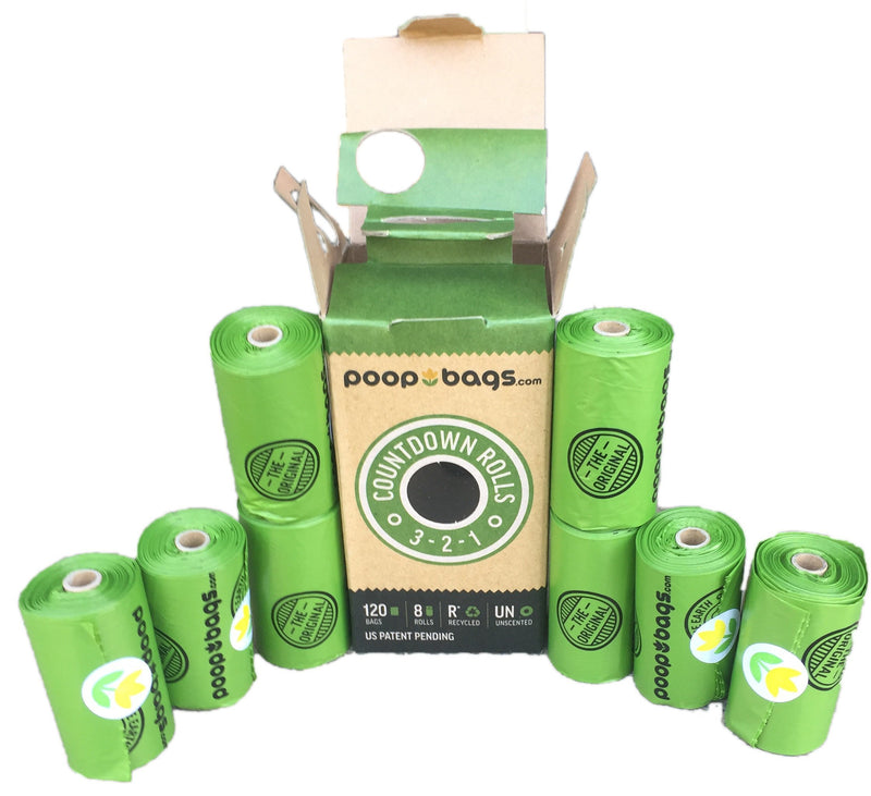 [Australia] - PoopBags Recycled 9x13 Dog Waste Bags- Doggie Poop Bags, Eco-Friendly on a Roll 8 rolls, 120 bags 