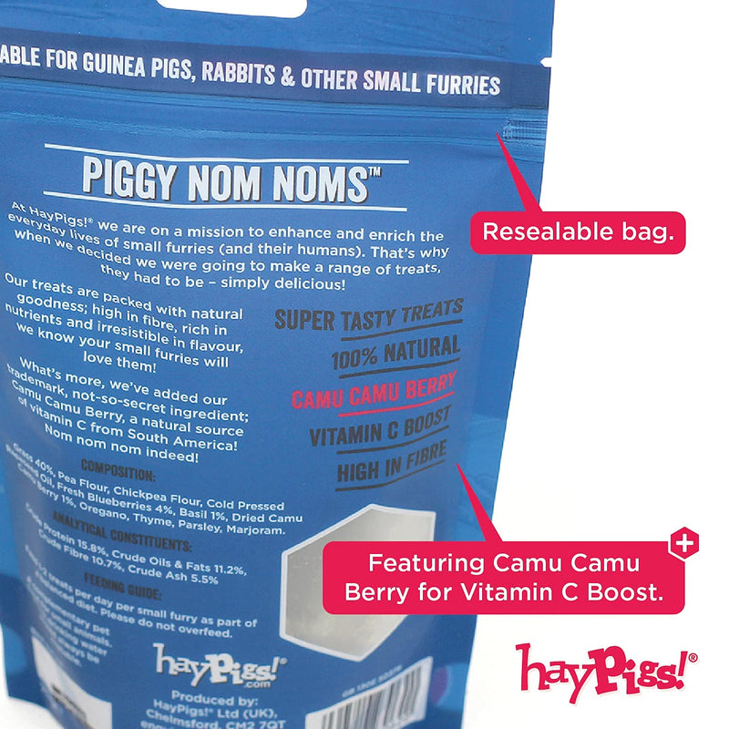 HayPigs Piggy Nom Noms 10 x 70g Blueberry and Basil Natural Guinea Pig Treats with Guinea Pig Vitamin C - Also Perfect for Rabbit Treats 10 x Blueberry & Basil - PawsPlanet Australia