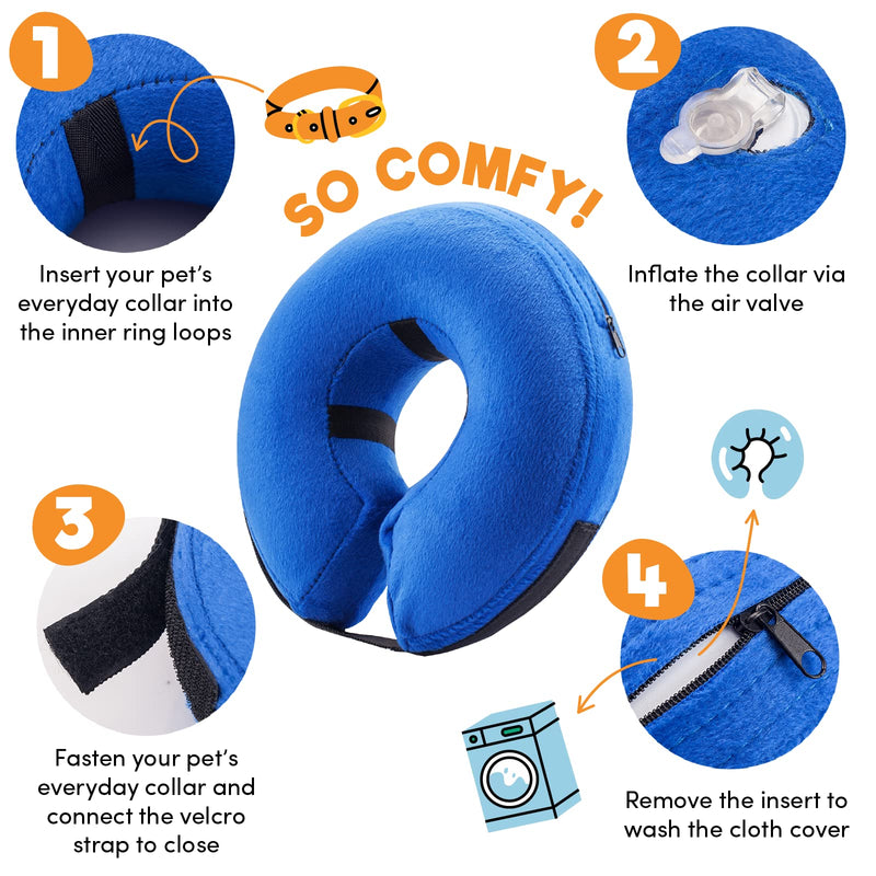 Bencmate Inflatable Neck Brace for Dogs & Cats, Dog Collar Leak Protection Dog for Recovery After Operations or Wounds, Dog Neck Brace that Does Not Block the View [Neck: 8"-12"] Medium Blue - PawsPlanet Australia