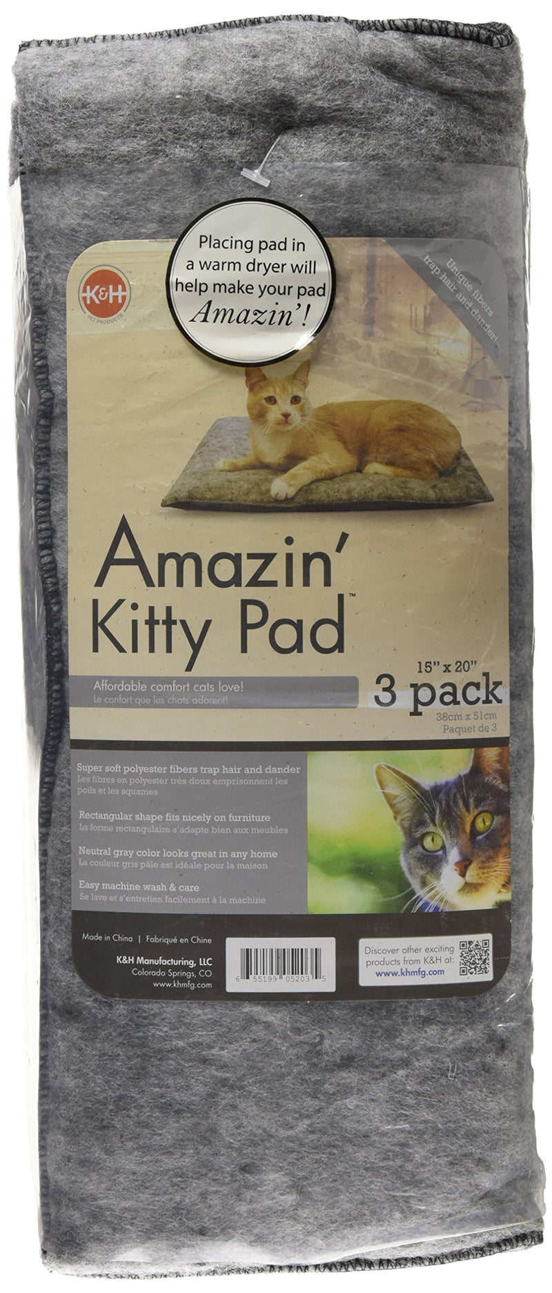 [Australia] - K&H Pet Products Amazin' Thermo-Kitty Pad Gray Traps Cat Hair and Dander! 3 Pack Unheated 