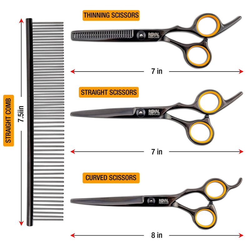 Royal Pets House Professional Pet Grooming Scissors Set 7-inch 4pc for Dogs and Cats with Rounded Tips for Safety with Leather case, made of Stainless Steel - PawsPlanet Australia