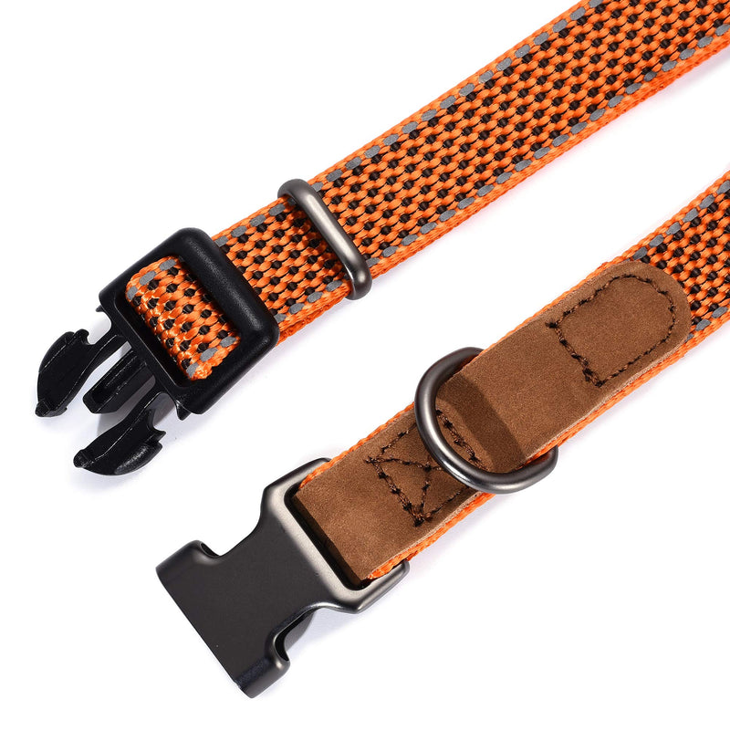 [Australia] - Mile High Life | Reflective Nylon Dog Collar | Small Dog Collar | Medium Dog Collar | Large Dog Collar | Leather Dog Collar Large Neck 15"-19" -55 lb Orange 