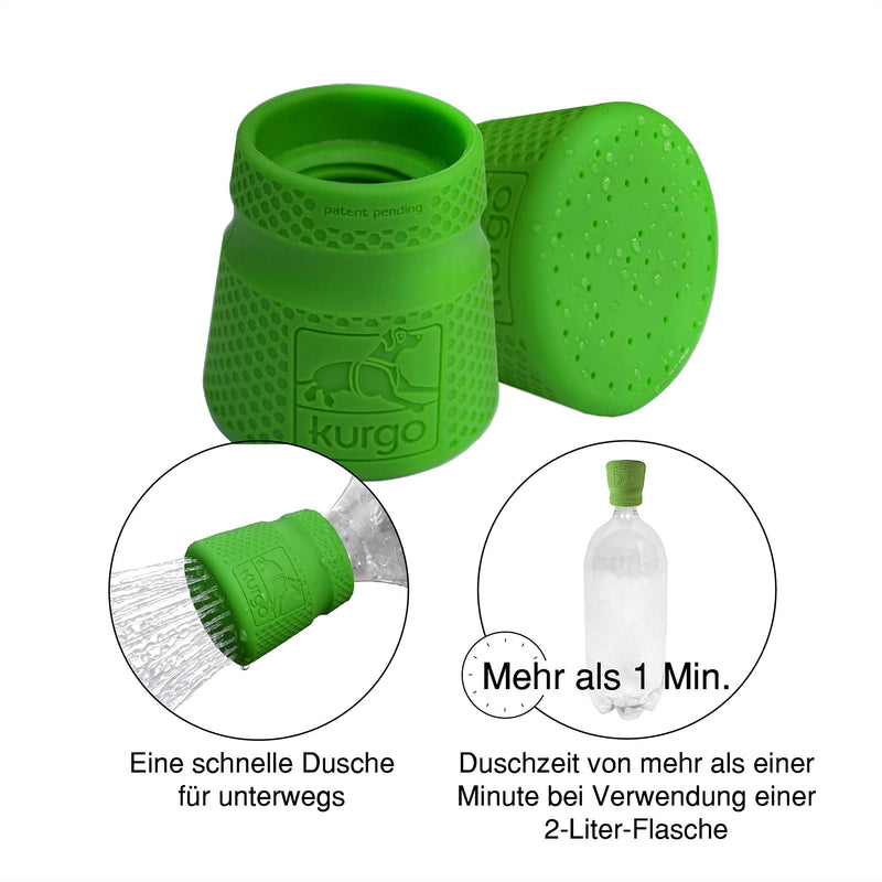 Kurgo Mud Dog Dog Travel Shower Silicone Shower Attachment for PET Bottles from 473ml to 2L Dishwasher Safe for Dog Green Pack of 1 - PawsPlanet Australia