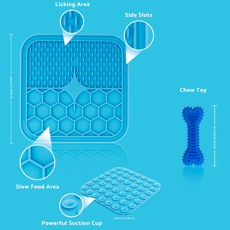 Lick Mats for Dogs & Cats (Easy Clean) - 2 Lick Mats, 1 Spatula, 1 Chew Toy. Slow Feed Mat for Pets, Orange, Blue - PawsPlanet Australia