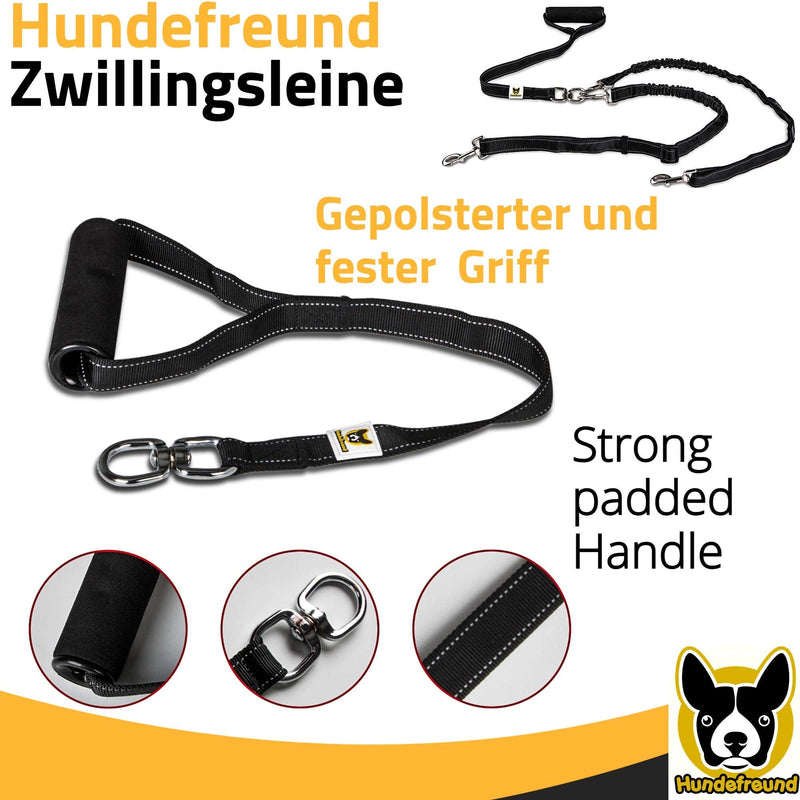 Twin leash - dog leash for 2 large dogs from 20 kg - double leash stretchable reflective 150 to 220 cm with soft grip - PawsPlanet Australia