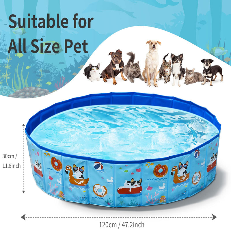 Phoetya Dog Paddling Pool Folding Dog Pool Puncture Proof Puppy Swimming Pool, Portable Pet Bathing Tub Deep Pool for Dog Duck Bird Cat Fish, Kids Paddling Pool Sand Pit for Garden 120 X 30CM - PawsPlanet Australia