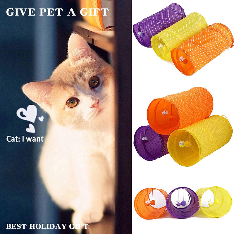 Pet Tunnel Tube Toy Orange Foldable Cat Dog Play Interactive Training Puppy Outdoor Indoor Supplies color 2 - PawsPlanet Australia