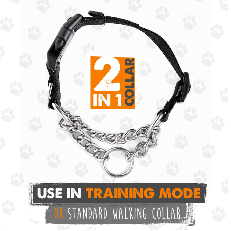 Mighty Paw Martingale Collar, Training Dog Collar, Limited Cinch Chain Pet Gear for No Pull Leash Walking Small Black - PawsPlanet Australia
