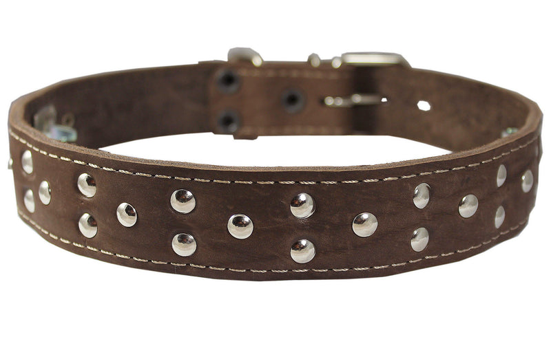 [Australia] - Training Pinch and Genuine Leather Studded Dog Collar Fits 16"-19" Neck Brown 24"x1" Wide 