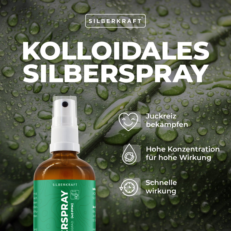 Silberkraft Colloidal Silver Spray 100 ml - Spray for wound healing - Skin care for vermin infestation, itching, infections, inflammation - for dogs, cats, rodents and other pets - PawsPlanet Australia