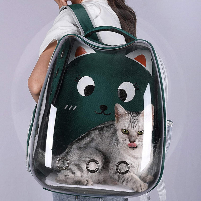 Portable Pet Backpack, Breathable Transparent Pet Cat Backpack, Suitable for Small Pets,Suitable for Small Cat/Dog/Bird/Rabbit Green - PawsPlanet Australia