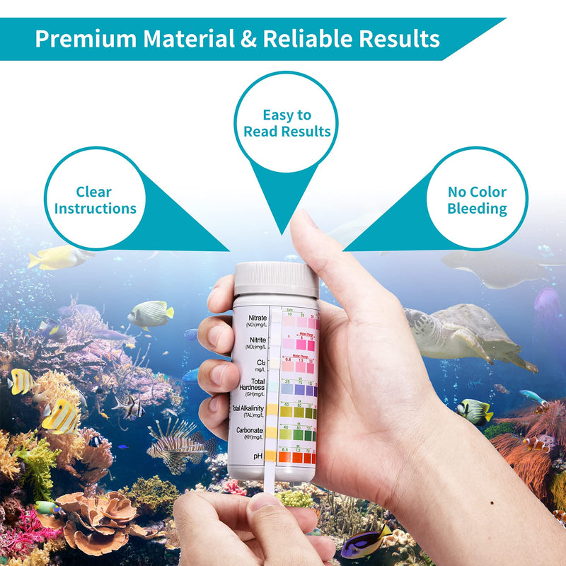 7 In 1 Aquarium Test Strips, Aquarium Testing Kit, Fish Pond Test Kit for Testing Freshwater Saltwater Tank for pH, Hardness, Nitrate, Nitrite, Chlorine, Total Alkalinity, Carbonate(100 Strips) 7IN1N - PawsPlanet Australia