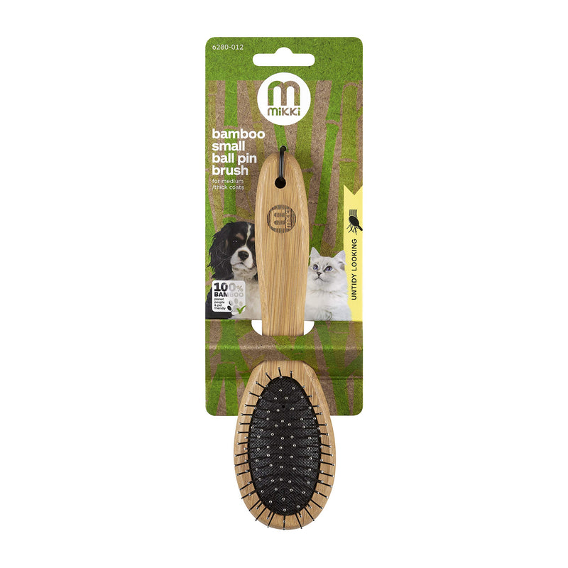 Mikki Bamboo Ball Pin Brush, for Grooming Dog, Cat, Puppy with Medium to Thick Hair Coats, Handmade from Natural Sustainable Bamboo, Small - PawsPlanet Australia