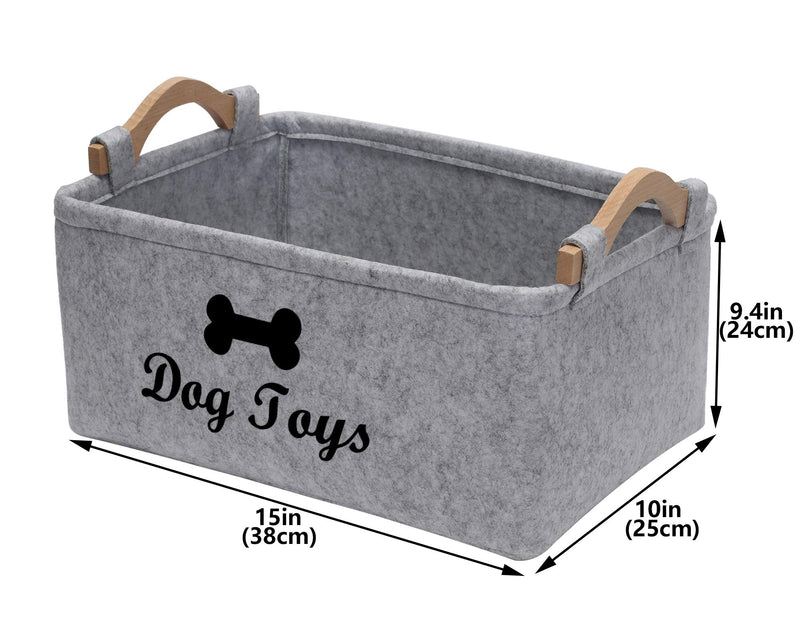 Xbopetda Fiber Soft Felt Dog Storage Basket Bin Organizer - Dog Toy Bin with Wooden Handle- Pet Supplies Storage Basket-Light Grey 38*25*18 CM Dog-light Grey - PawsPlanet Australia