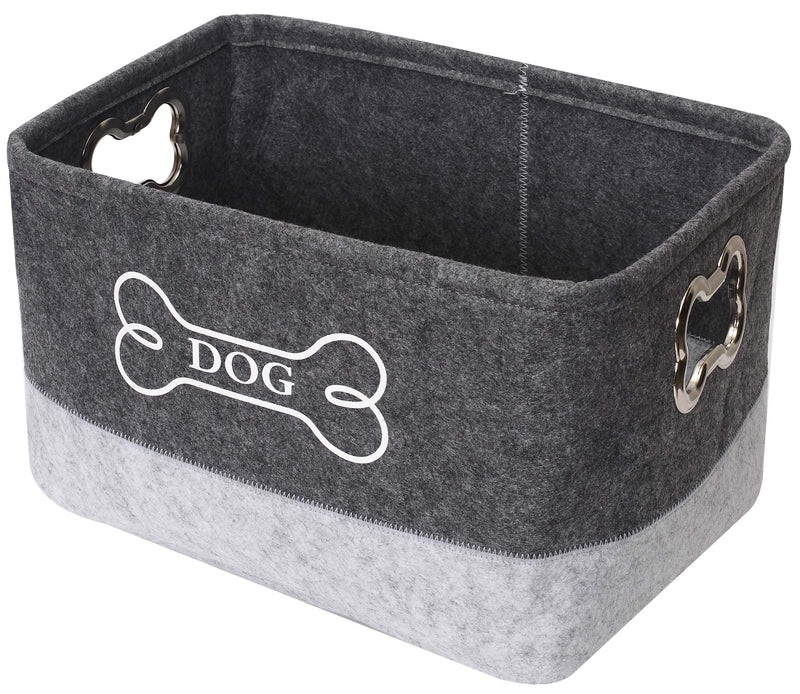 Geyecete Dog Toys Storage Bins Felt pet Baskets,Dog Toy Box Large with Designed Metal Bone-shaped Handle,Organizer Storage Basket Stitching-Gray/Light Gray Gray/Light Gray - PawsPlanet Australia