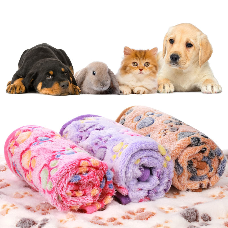 4 Pieces Paw Print Puppy Blanket for Pet Cushion Small Medium and Large Dog Cat Bed Warm Soft Sleep Mat, Fluffy Pet Dog Cat Puppy Kitten Soft Blanket Flannel Throw Doggy Warm Bed Mat (Small) - PawsPlanet Australia