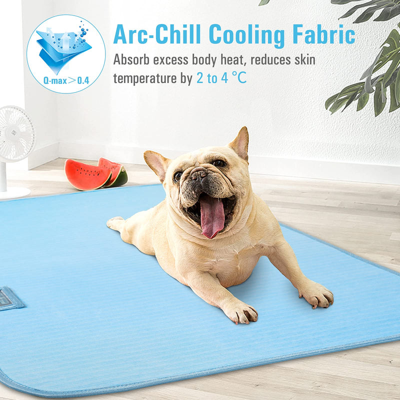 Dog Cooling Mat, Rywell Self Cooling Pads for Dogs & Cats, Arc-Chill Reusable Summer Pet Ice Cool Bed for Puppies, Super Absorption, Machine Washable & Portable, Home & Travel - S (18×24'') - Blue 18*24" - PawsPlanet Australia