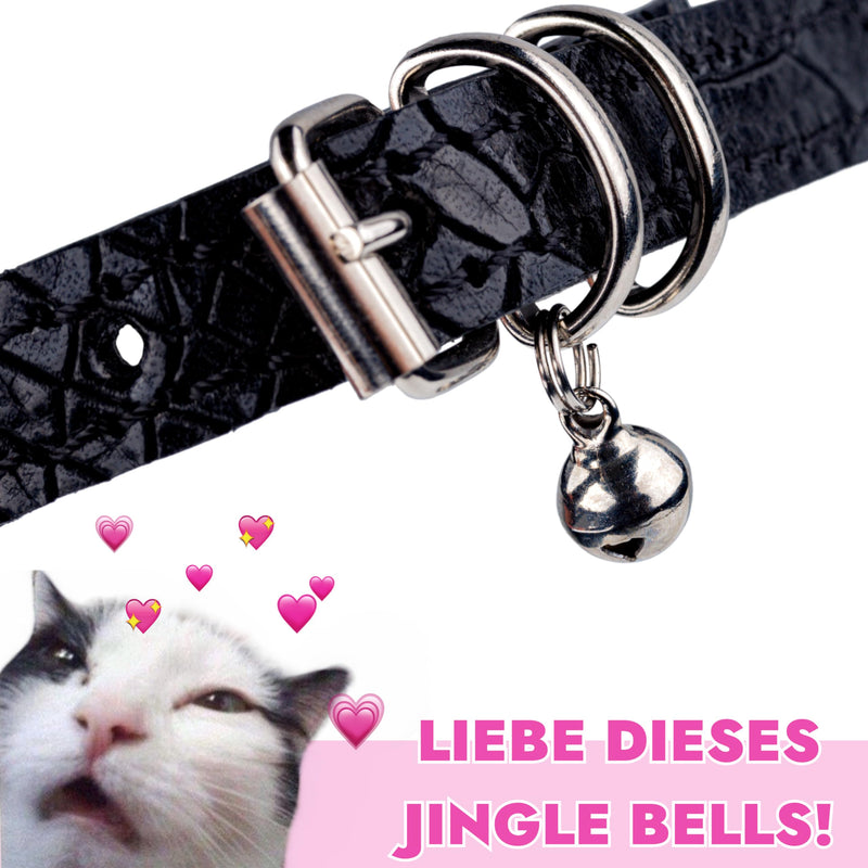 FAVPET Luxury cat collars leather, handmade cat collar with bell, genuine leather cat collar with metal buckle, designer cat collar made of leather, cat collar with bell (brown) brown - PawsPlanet Australia
