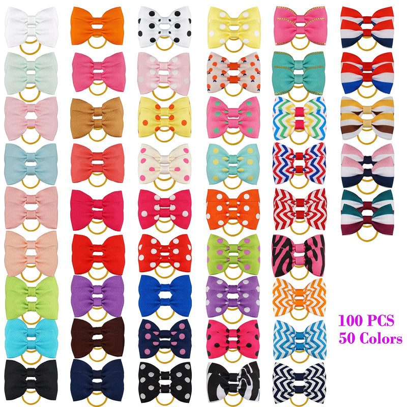 100Pcs/50Pairs Dog Bows Polka Dot Pet Hair Bows with Rubber Bands Puppy Pet Grooming Bows Varies Colors Dog Hair Accessories - PawsPlanet Australia