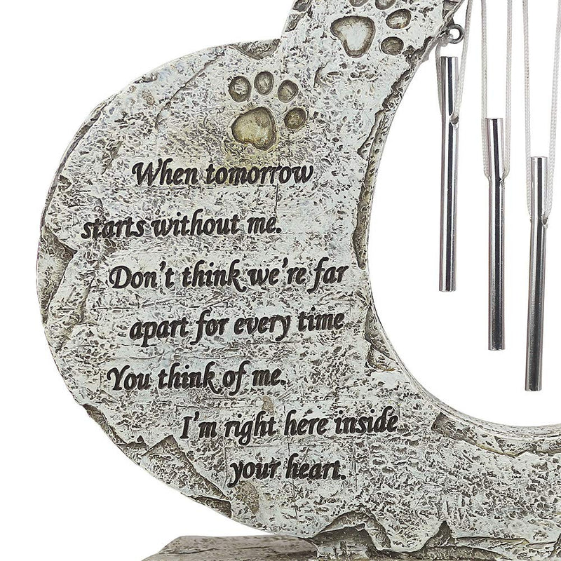jinhuoba Paw Print Pet Memorial Stone, Heart Shaped Dog Memorial Stone with Wind Chime, Indoor Outdoor Pet Stone for Garden Backyard Decor - Loss of Pet Gift With Windchime - PawsPlanet Australia