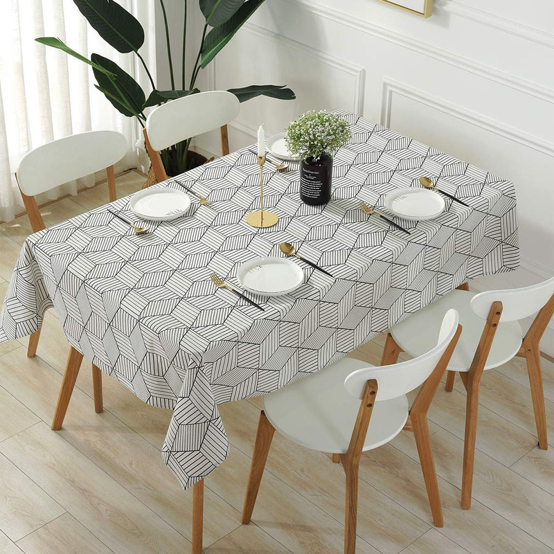 SASTYBALE Rectangle Tablecloth Geometric Style Cotton Linen Table Cloth Dust-Proof Table Cover for Kitchen Dinning Tabletop Decoration (Rectangle/Oblong, 52" x 70" (4-6 Seats), White) A-white Rectangle/Oblong, 52" x 70" (4-6 Seats) - PawsPlanet Australia