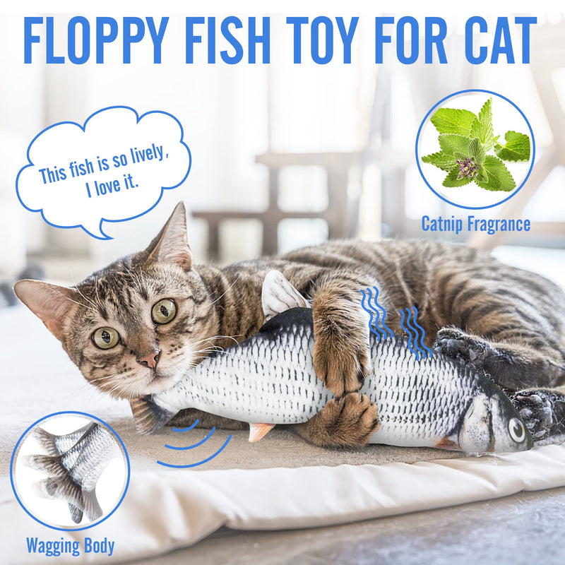 ZRH Electric Moving Fish Cat Toy 10.5'' Realistic Interactive Flopping Fish Wagging Fish Catnip Toy,nteractive Catnip Kicker Toys for Indoor Cats Small Dog - PawsPlanet Australia