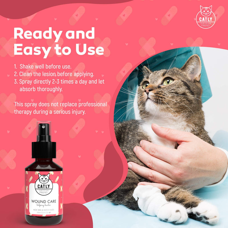 CATLY wound cleaning spray for cats - 100ml - natural hygiene and wound spray for cats, helps with cat care, moisturizes & protects the skin with aloe vera - PawsPlanet Australia