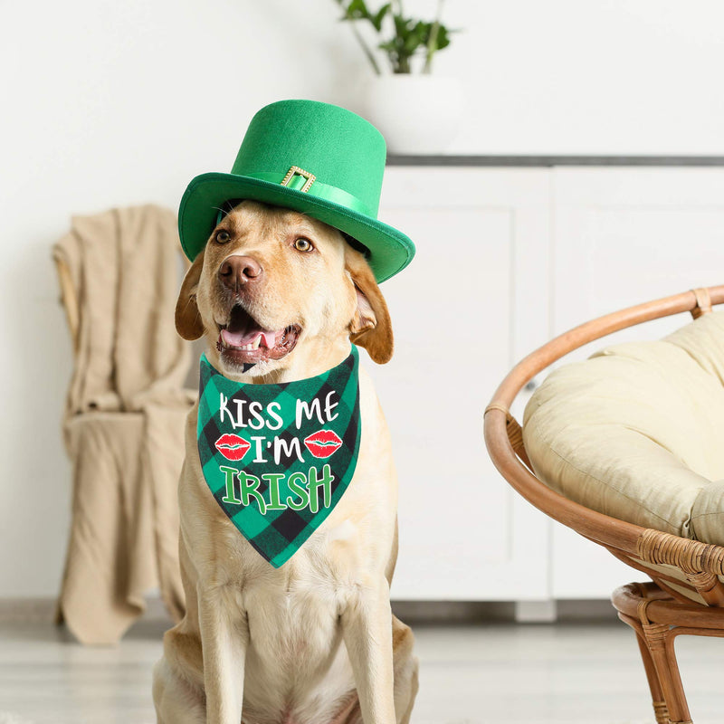 St. Patrick's Day Dog Bandana Green Plaid Pet Bandana Triangle Bibs Scarf Accessories for Small Medium Large Dog (Style 1) Style 1 - PawsPlanet Australia