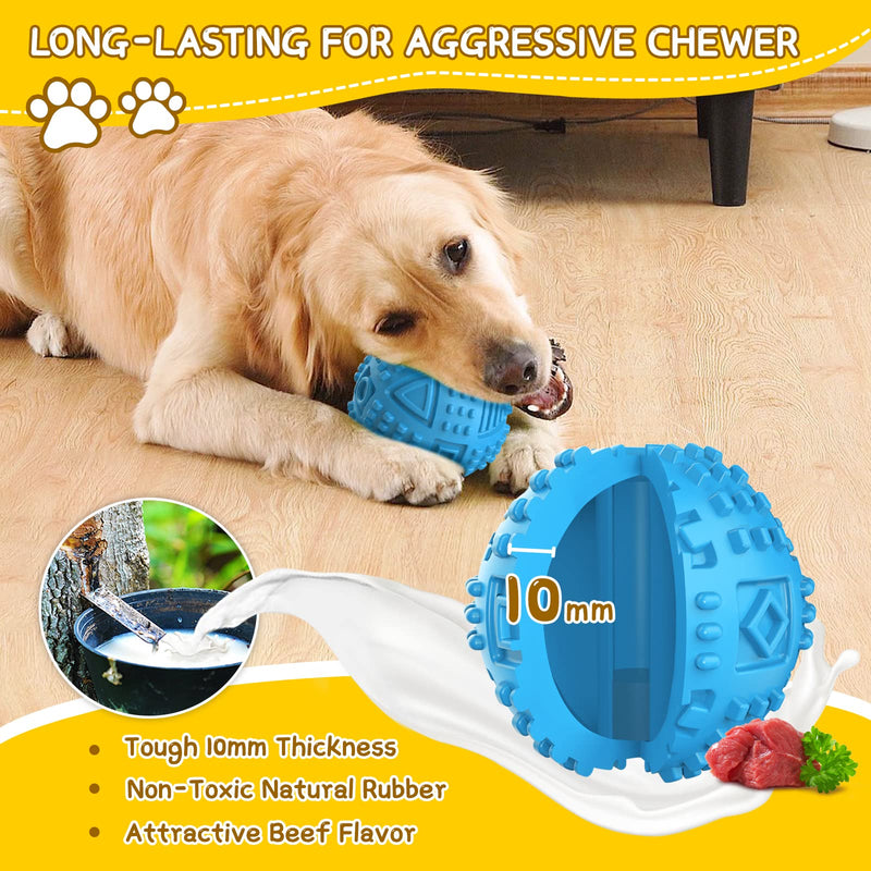 LEGEND SANDY Dog Balls Treat Dispenser Dog Toys for Aggressive Chewers Large Breeds, Almost Indestructible Squeaky Toy for Large Dogs, Natural Rubber Dog Puzzle Toy, Blue - PawsPlanet Australia