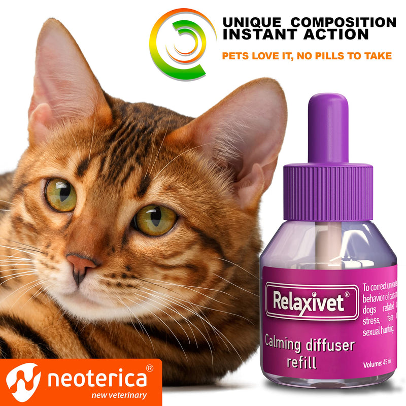 Relaxivet Natural Cat Calming Pheromone Diffuser - Improved No-Stress Formula - Anti-Anxiety Treatment #1 for Cats and Dogs with a Long-Lasting Calming Effect (2 Refill) (2 Refill (Diffuser not Include) - PawsPlanet Australia