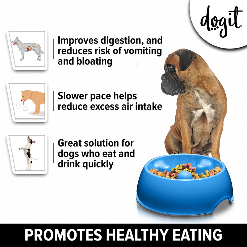 Dogit Go-Slow Anti-Gulp Dog Bowl, Large, 1.2 Litre, Blue - PawsPlanet Australia