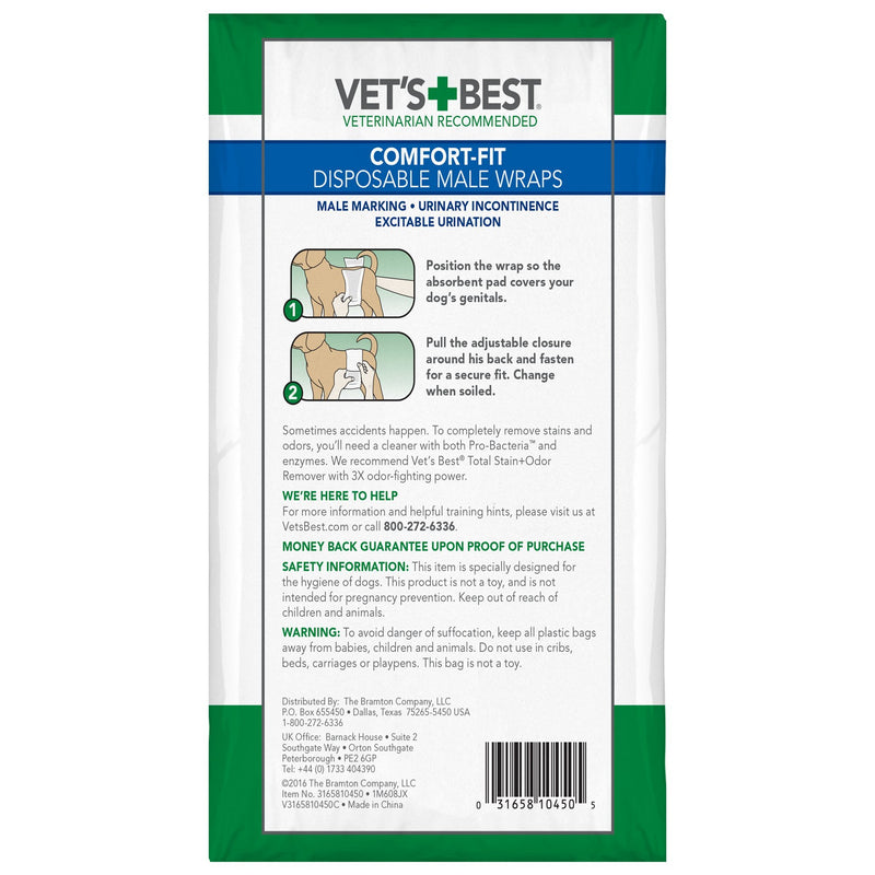 [Australia] - Vet’s Best Comfort Fit Disposable Male Dog Diapers | Absorbent Male Wraps with Leak Proof Fit Small 12ct 