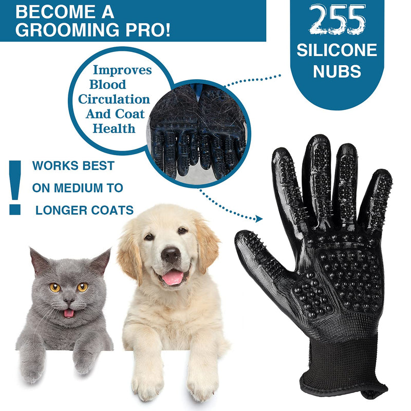 EazinGo Pet Grooming Glove Gentle Deshedding Brush Glove Efficient Pet Hair Remover Mitt - Enhanced Five Finger Design - Perfect for Dog & Cat with Long & Short Fur, 1 Pair - PawsPlanet Australia