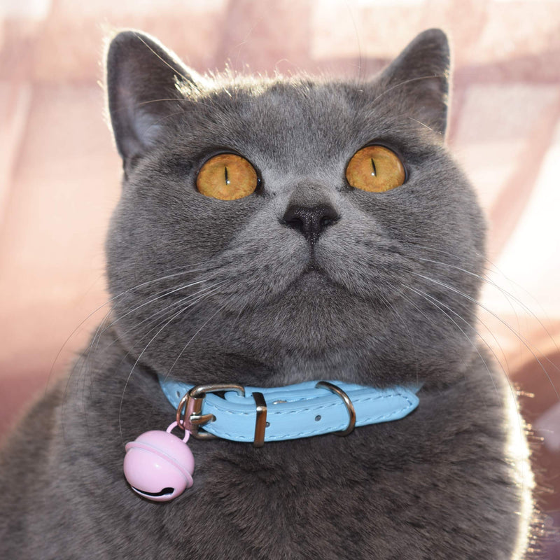 KMSYCATS Cat Collars Hand-Polished Metal Adjustable Buckle. Pet Can Easily Accept This Collar. The Leather is Not Easy to Damage, Suitable for Long-Term Wearing, with Colorful Silent Bells. sky - PawsPlanet Australia