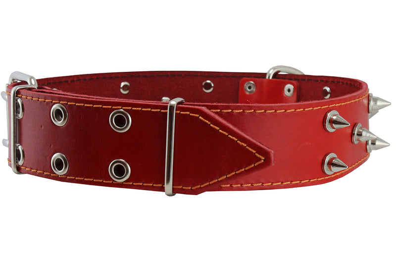 [Australia] - Dogs My Love Real Leather Red Spiked Dog Collar Spikes, 1.75" Wide. Fits 22"-26" Neck, XLarge Breeds 