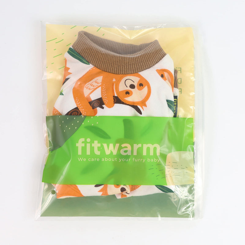 Fitwarm 100% Cotton Dog Pajamas Breathable Puppy Clothes Sloth Stretchy Doggie Onesie Pet Shirt Cat Apparel XS Brown - PawsPlanet Australia