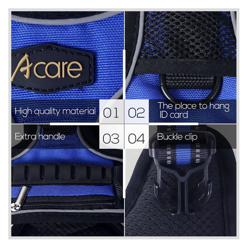 [Australia] - Acare Dog Harness Large Vest, Comfirt Harness for Dogs with Handle Large Dog Walking Harness - No More Pulling, Tugging or Choking - Blue Medium 