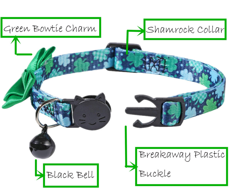 BoomBone 2 Pack Shamrock Cat Collar,Puppy Collar with Bell - PawsPlanet Australia