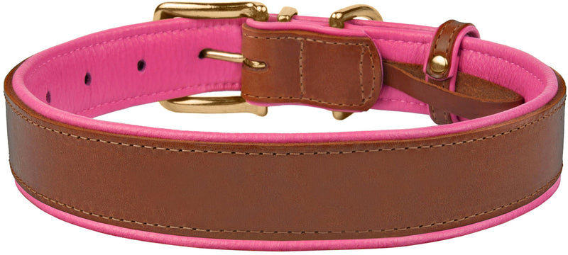 [Australia] - CollarDirect Leather Dog Collar Brass Buckle Soft Padded Puppy Small Medium Large Red Pink Blue Green Orange Purple Yellow Neck Fit 15"-17" 