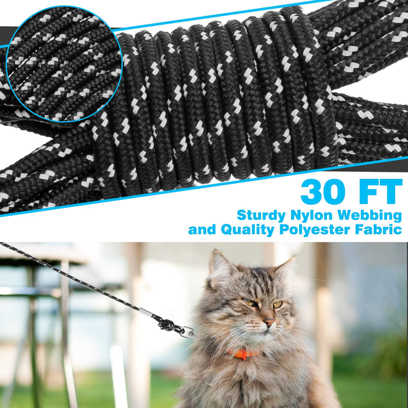 SCIROKKO Reflective Cat Leash - 30 Feet Yard Long Leash, Escape Proof Durable Walking Leads, Safe Extender Pet Tie Out Leash Outdoor Training Playing Camping for Kittens/Puppies/Rabbits/Small Animals Black - PawsPlanet Australia