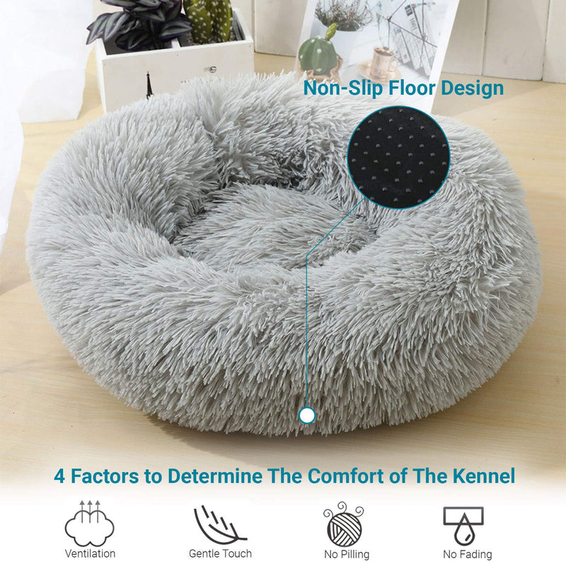 ComfyDegree Round Pet Calming Bed for Cat or Small Dog Puppy Soft Warm Cushion Kennel Sofa, Machine Washable and Anti - Slip Sleeping Bag (Grey) - PawsPlanet Australia