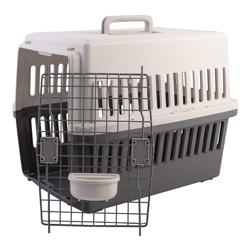 Iris Ohyama, Pet carrier / transport box, removable door with right and left latches, nestable, bowl included, for cat & dog max 20 kg - Air Travel Carry ATC-670 - Grey Up to 20 kg - PawsPlanet Australia