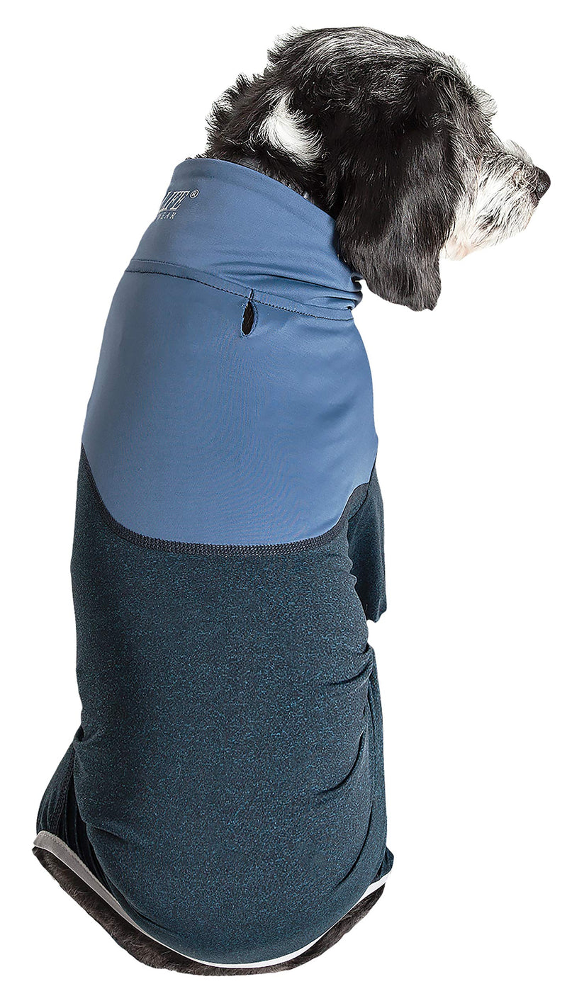 [Australia] - Pet Life Active 'Embarker' Heathered Performance 4-Way Stretch Two-Toned Full Body Warm Up Large Teal 