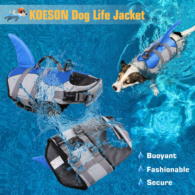 KOESON Dog Life Jacket, Ripstop Pet Life Vest Swimming Preserver, Adjustable Dog Floatation Life Saver with Strong Rescue Handle for Small, Medium and Large Dogs (Blue Shark, S) Blue - PawsPlanet Australia