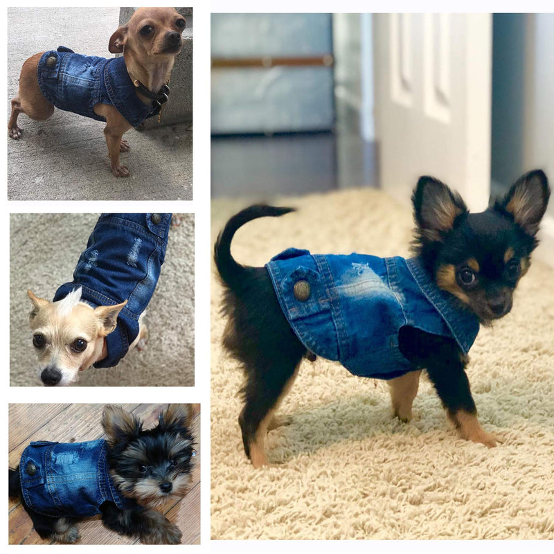 Rooroopet Pet Clothes,Dog Jeans Jacket,Cool Blue Denim Coat,Small Medium Dogs Cats, Lapel Vests Cats Classic Puppy Blue Vintage,Machine Washed Clothes X-Small - PawsPlanet Australia