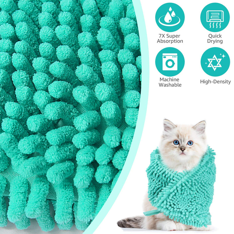 Pawject X Pet Cat and Dog Towels for Quick Drying Dogs, Ultra Absorbent Super Shammy with Hand Pockets,Soft Microfiber Chenille Pet Bath Towels for Puppy Small Dogs and Cats Small(13.5”x23.5”) Aquamarine - PawsPlanet Australia