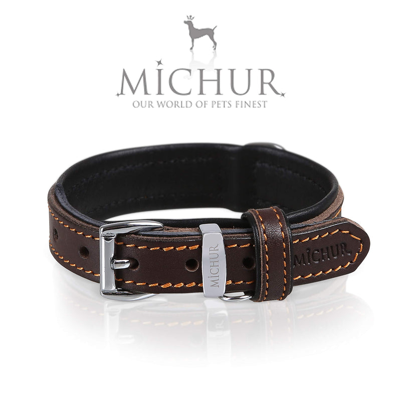 MICHUR Minimo dog collar leather, dog leather collar, collar brown, LEATHER, Neck circumference 14,17-17,72" Neck circumference 14,17-17,72" - PawsPlanet Australia