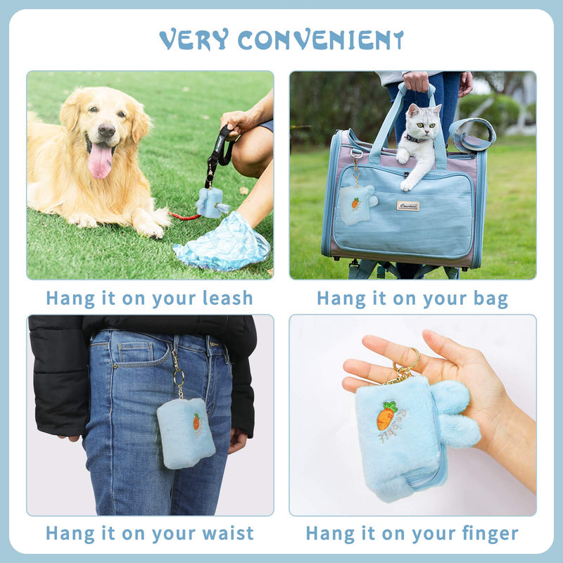 PetsHome Dog Poop Bag Holder Cute Plush Dispenser with Leash/Bag Clip and 1 Roll (15 Dog Poop Bags) Blue A-Blue - PawsPlanet Australia
