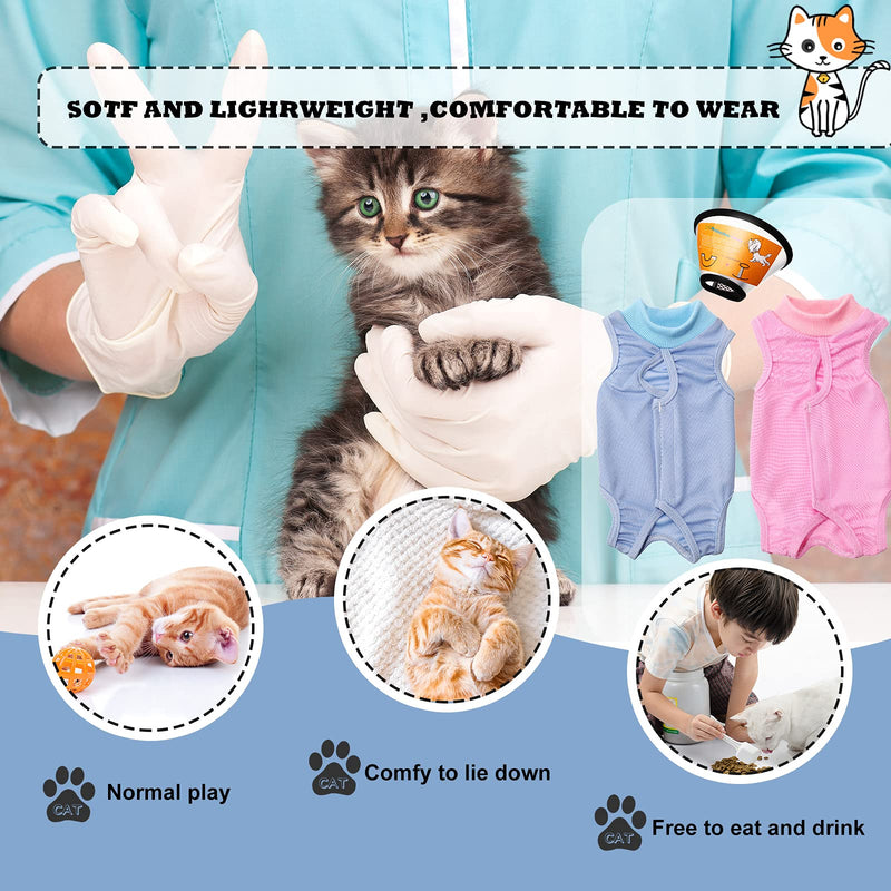 2 Pieces Cat Recovery Suit and 1 Piece Cat Cone Adjustable Kitten Recovery Clothes Anti-Licking Cat Recovery Clothing Plastic Plastic Cat Elizabethan Collar for Cats Puppy Kitten Pets Abdominal Wound - PawsPlanet Australia